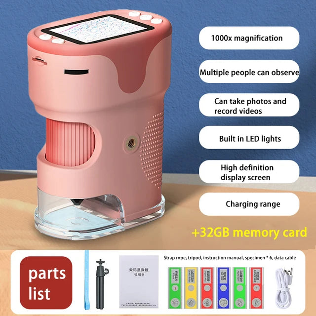 Pocket Microscope Display Montessori Handheld LED Light Biology Magnification Outdoor Students Teaching Gifts Children Stem Toys by eprolo