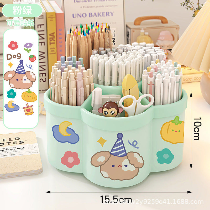 Rotating pen holder multi-function, large-capacity desktop thickened pen holder storage box, student pen holder creative, cute and cartoon by My Store