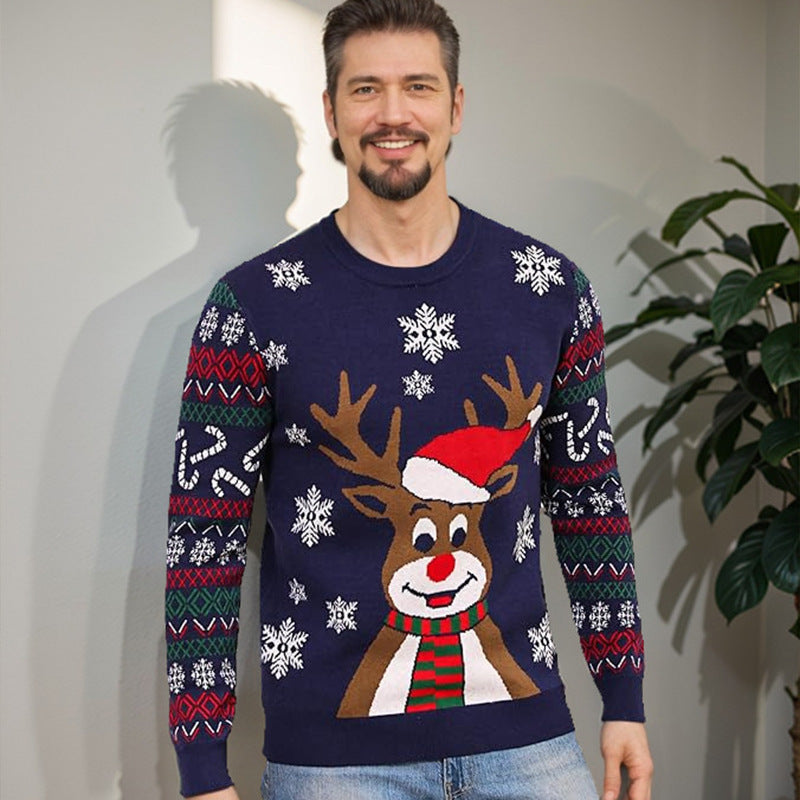 Amazon cross-border new men's knitwear Christmas casual slim style crew neck woolen patchwork knitwear