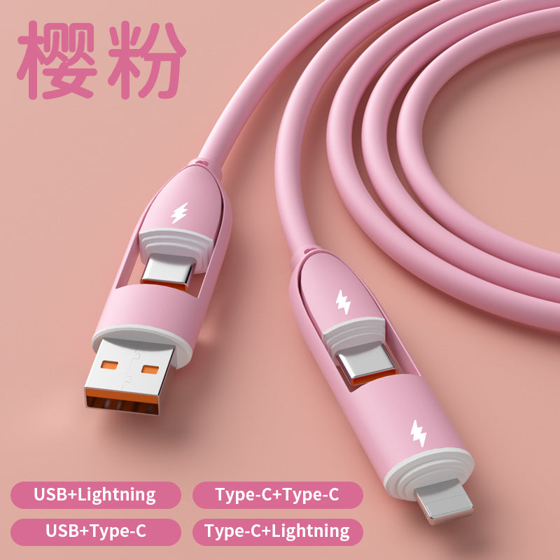 Liquid silicone fast charging 4-in-1 data cable solid color is suitable for Apple 15 mobile phone charging cable source factory