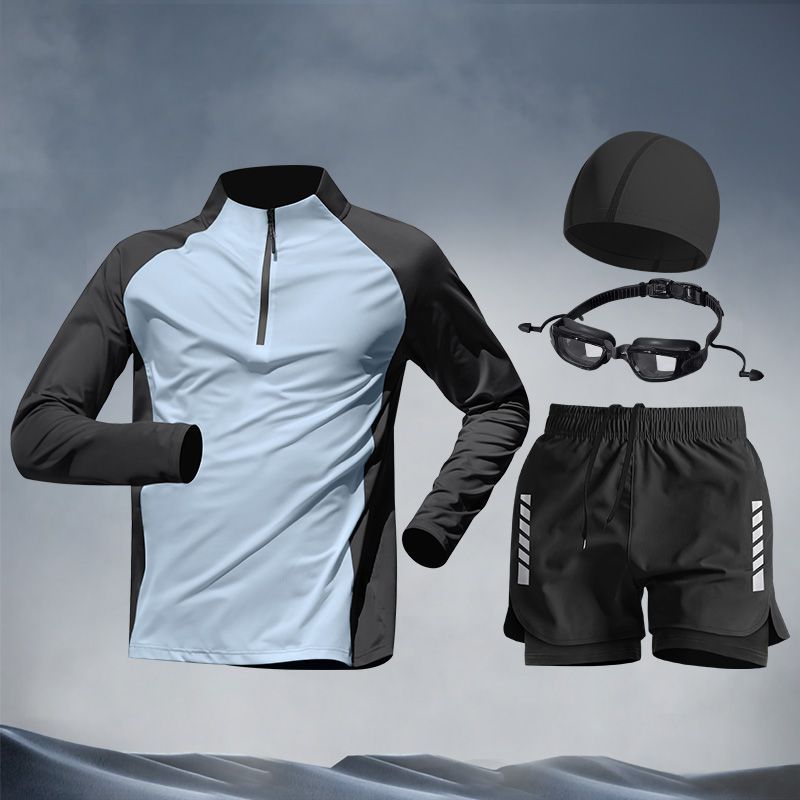 Swimsuit Men's Long Sleeve Sunscreen Swim Set New Teen Swimming Trunks Top Full Set of Adult Hot Spring Equipment