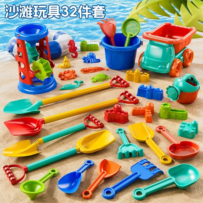 Kids beach toy car baby splash in the water, digging in the sand, playing with snow shoveling snow tools, hourglass, shovel bucket, beach snow set by My Store