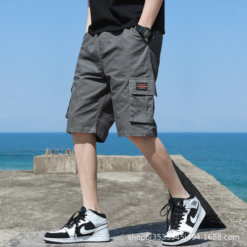 Trendy cargo shorts men's summer 2025 thin loose outer wear multi-pocket sweatpants casual cropped pants