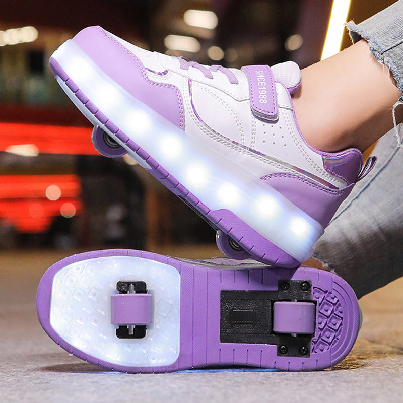 Cross-border children's walking shoes, four-wheel transformative roller skates, girls, students, two-wheeled invisible skates, boys, and popping shoes by My Store