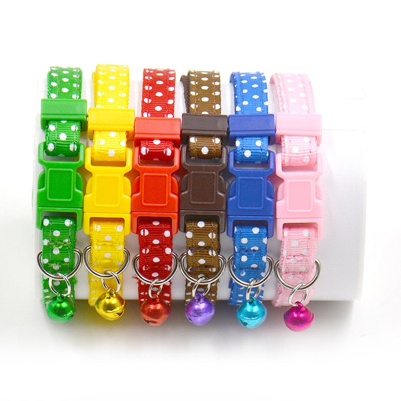 1Pc Adjustable Dot Printed Little Dog Collars Cat Puppy Pets Supplies With Bell 6 Colors by eprolo