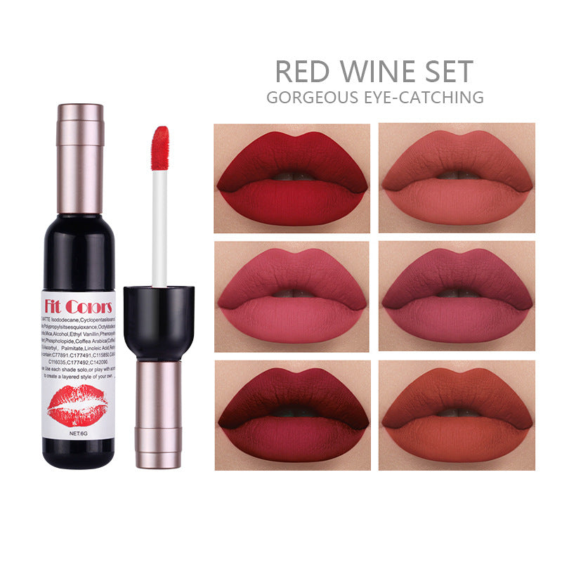 Fit Colors Red Wine Bottle Non-Stick Cup Matte Lip Gloss Matte Velvet Is Not Easy To Fade Lip Gloss Liquid Lipstick by eprolo