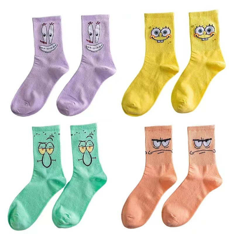 Colored cartoon long tube socks for autumn and winter SpongeBob SquarePants funny mid tube socks by eprolo