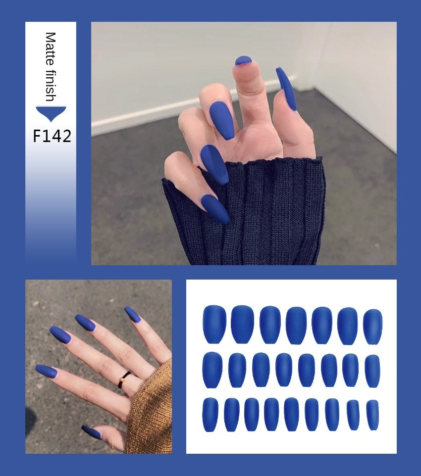 Nail Art Fake Nails Stiletto Tips Clear Press on Long False with Glue Coffin Stick Display Full Cover Artificial Designs Matte by eprolo