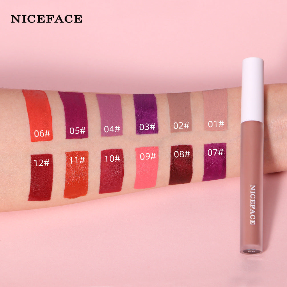 NICEFACE 12 Color Velvet Matte Lip Gloss Non-Stick Cup Liquid Lipstick Lip Glaze by eprolo