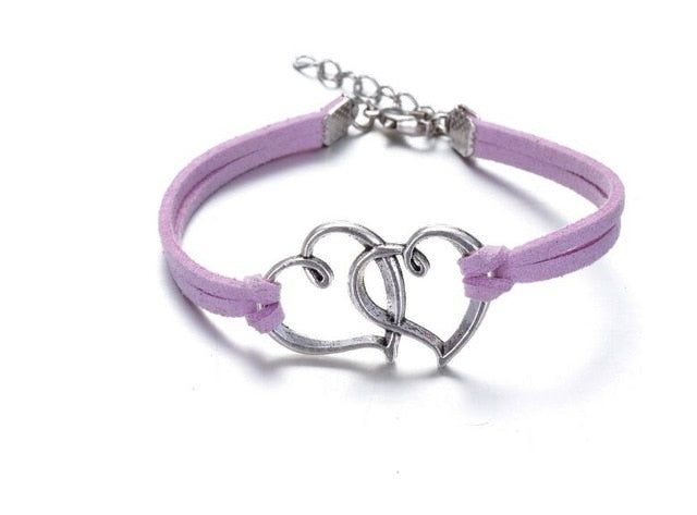 Infinity handmade bracelet Vintage Antique Silver Love double heart Charms Infinity Bangles Leather Bracelet by eprolo
