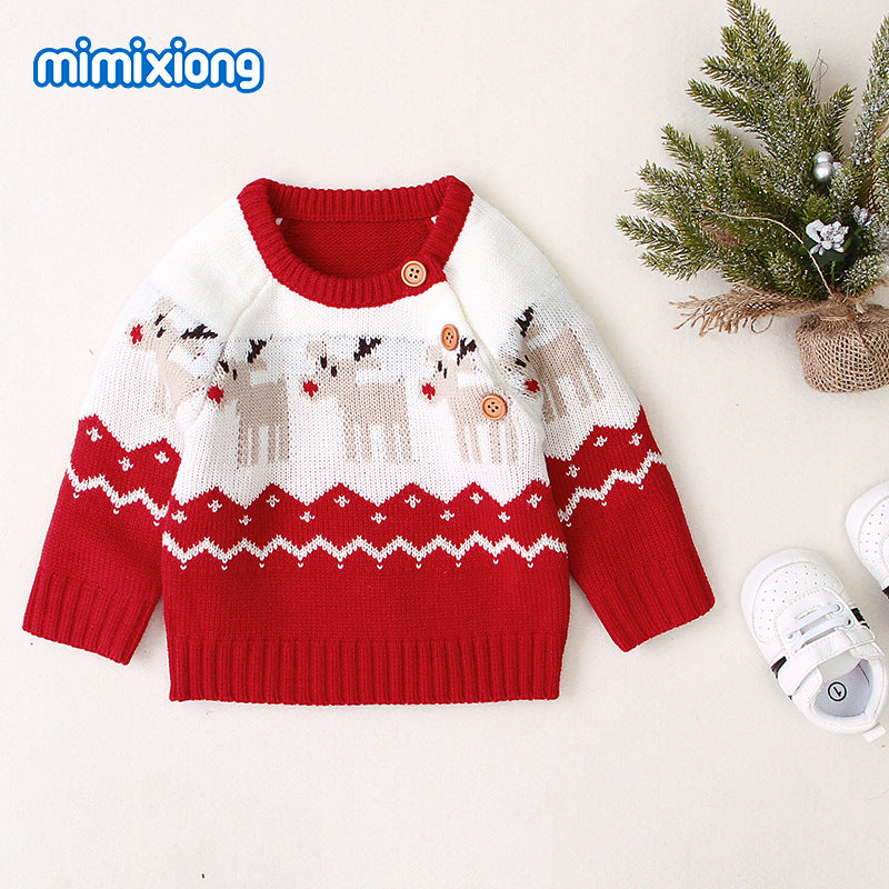 ins best-selling knitted cartoon Christmas elk sweater for boys and girls