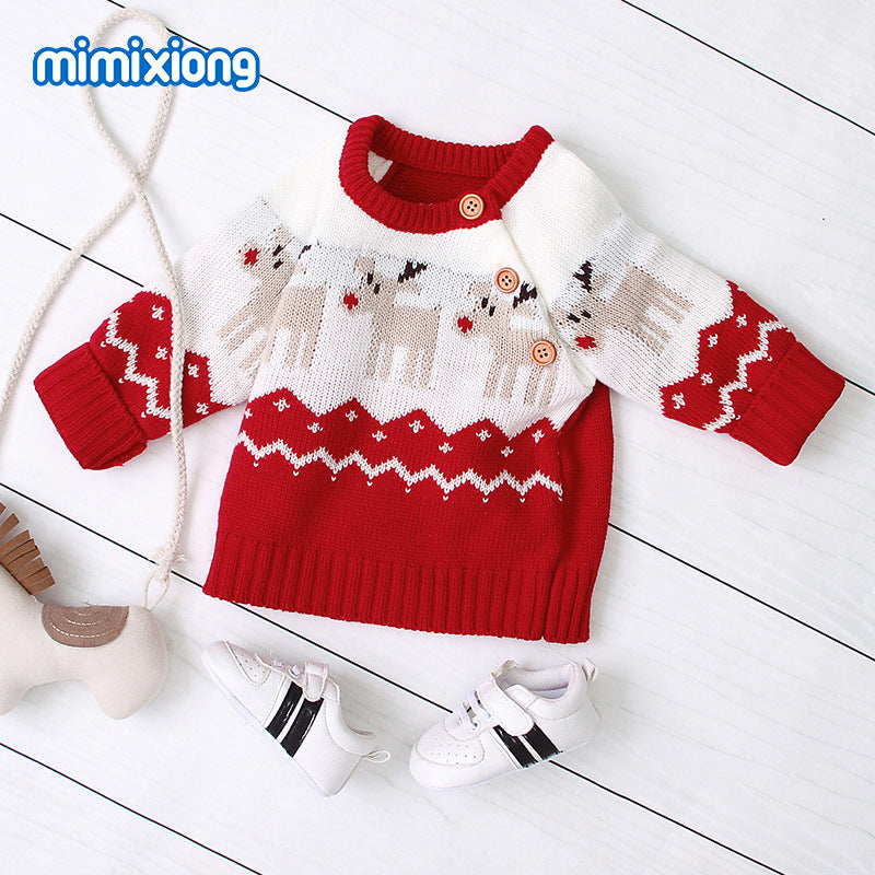 ins best-selling knitted cartoon Christmas elk sweater for boys and girls