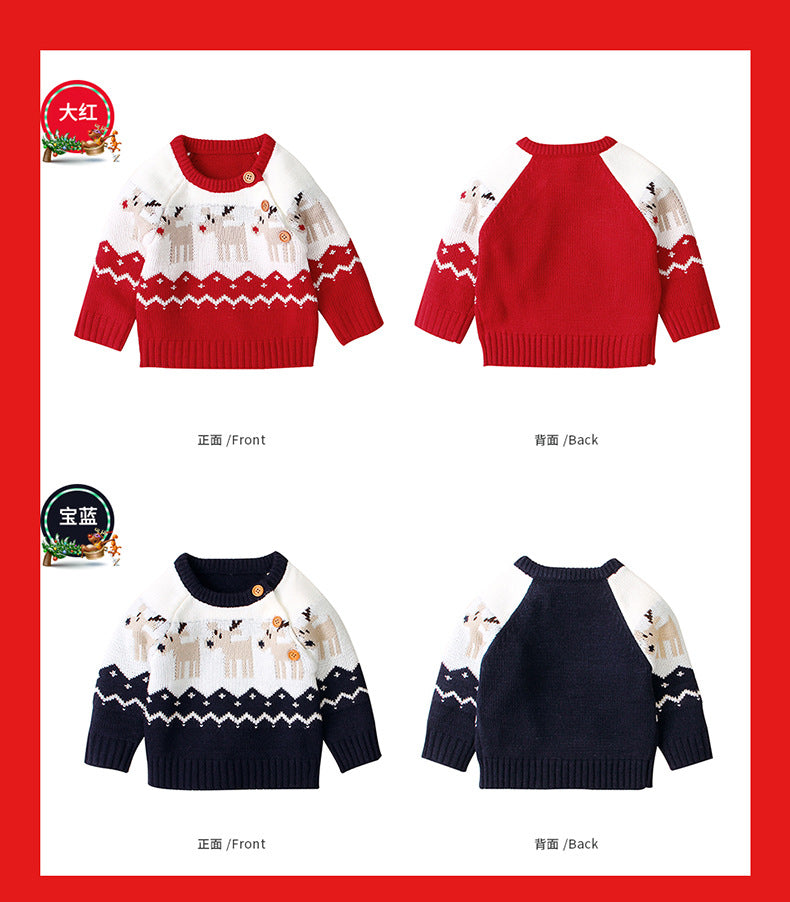 ins best-selling knitted cartoon Christmas elk sweater for boys and girls