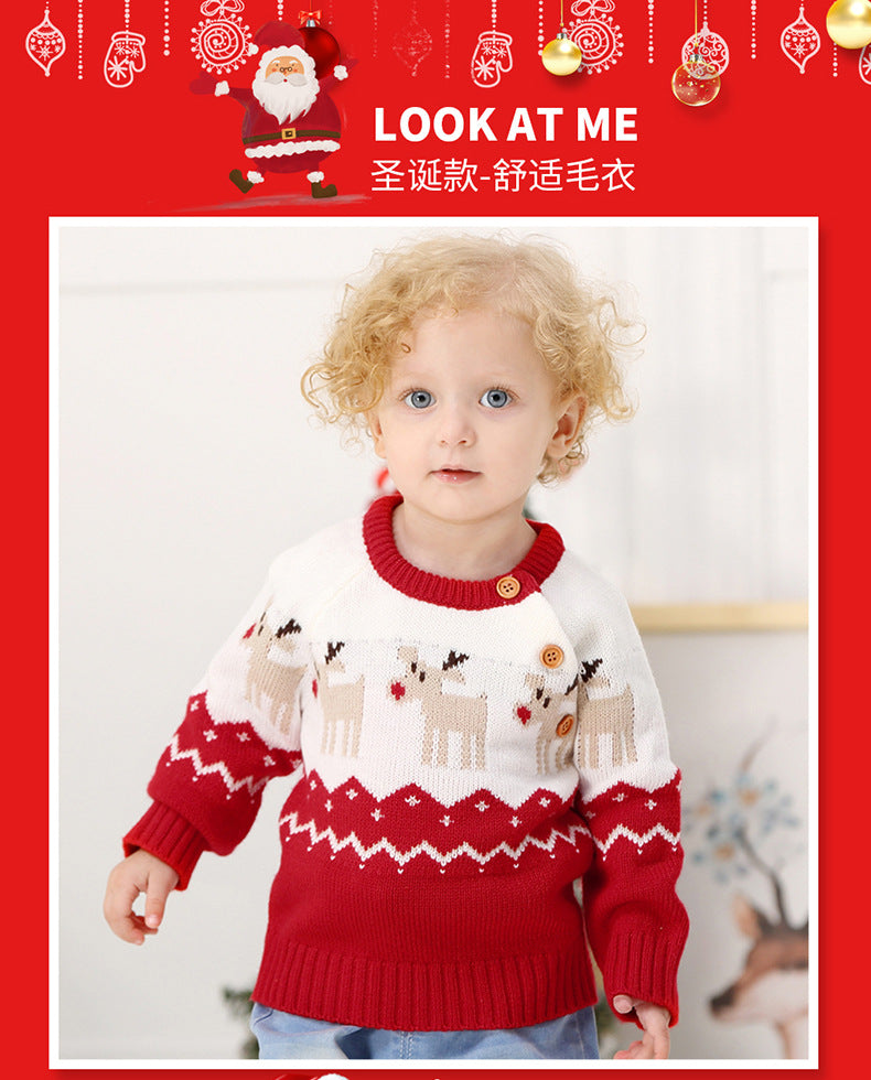 ins best-selling knitted cartoon Christmas elk sweater for boys and girls
