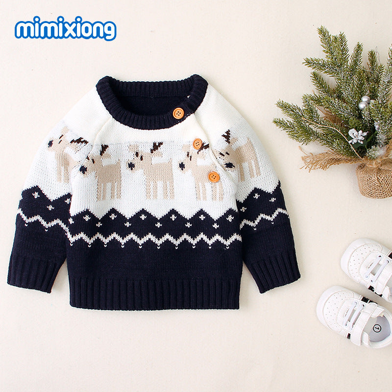 ins best-selling knitted cartoon Christmas elk sweater for boys and girls