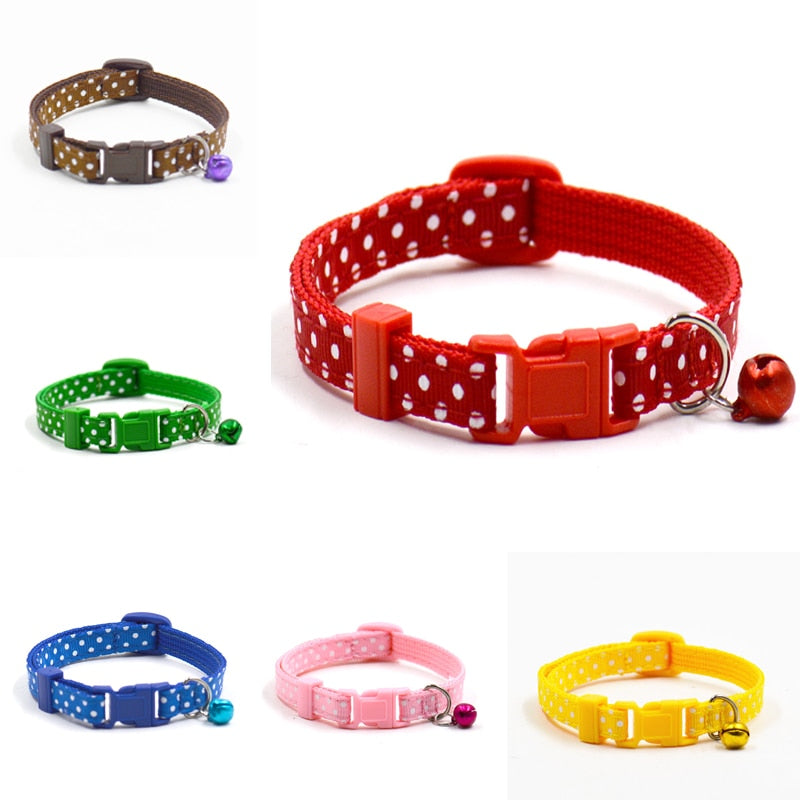 1Pc Adjustable Dot Printed Little Dog Collars Cat Puppy Pets Supplies With Bell 6 Colors by eprolo