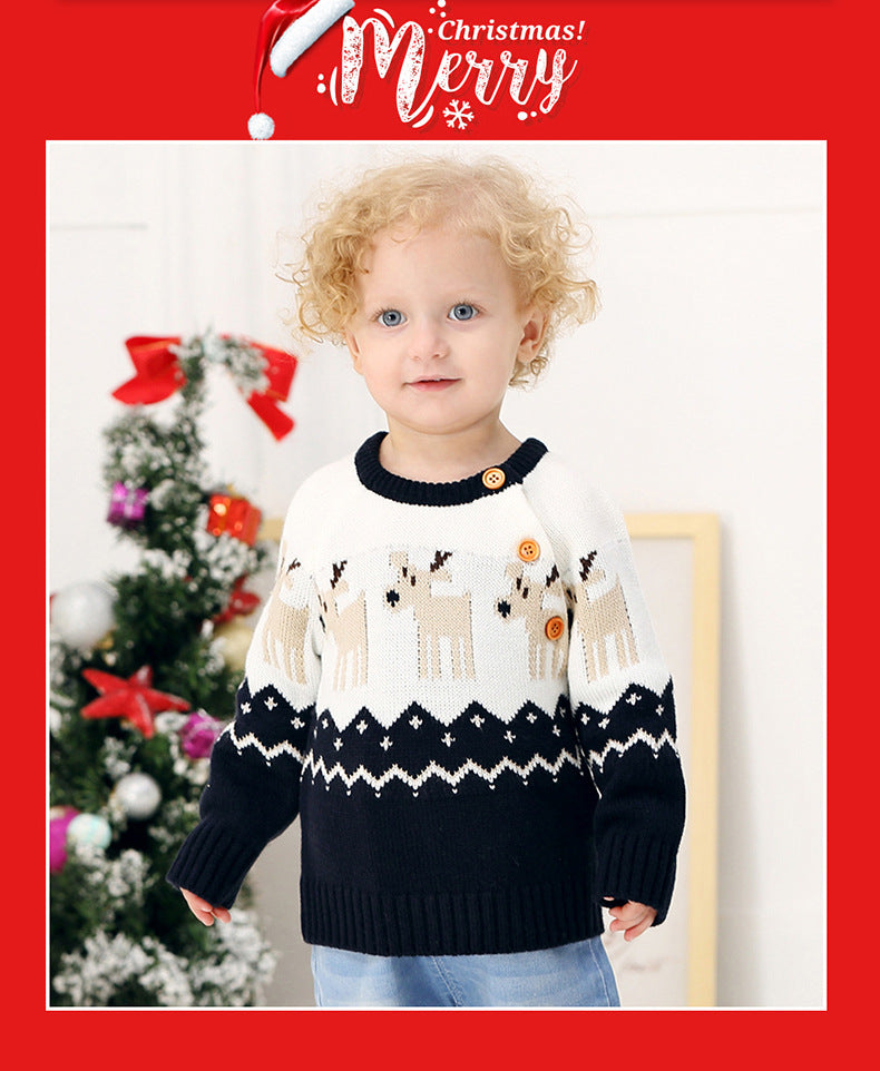 ins best-selling knitted cartoon Christmas elk sweater for boys and girls