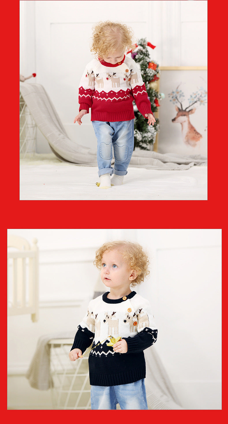 ins best-selling knitted cartoon Christmas elk sweater for boys and girls