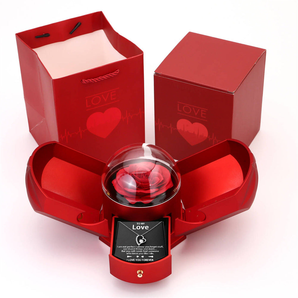 Double open rose gift box drawer style rose jewelry box angel wings Chinese Valentine's Day necklace gift box by eprolo