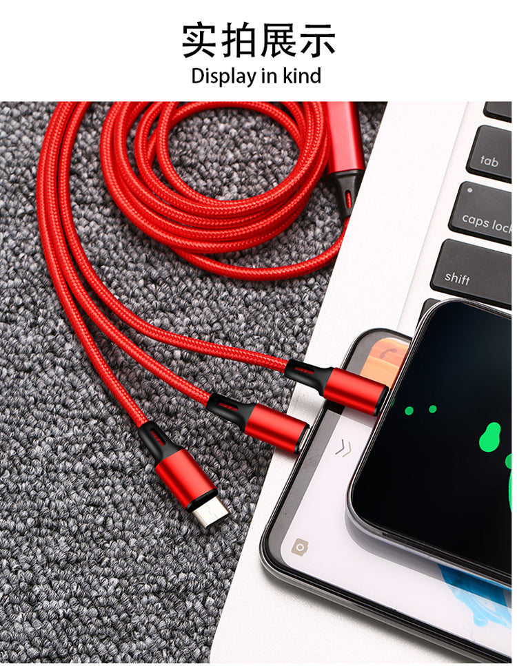 Crystal one to three telescopic data cable, fast charging, mobile phone advertising, exhibition, promotional gifts, 3-in-1 charging cable in stock