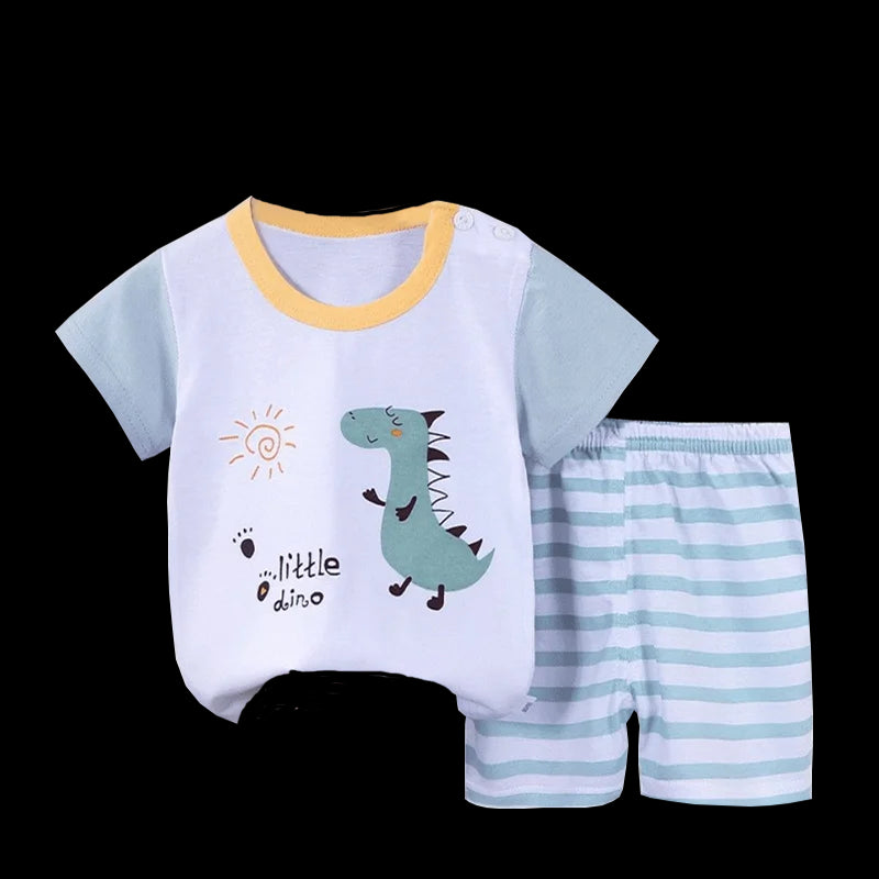 T-shirt+Shorts 2-Piece Clothing Set Pajamas Summer Kids Baby Boys Girls Cotton Casual Tracksuit Cartoon Dinosaur Clothes Suit by eprolo