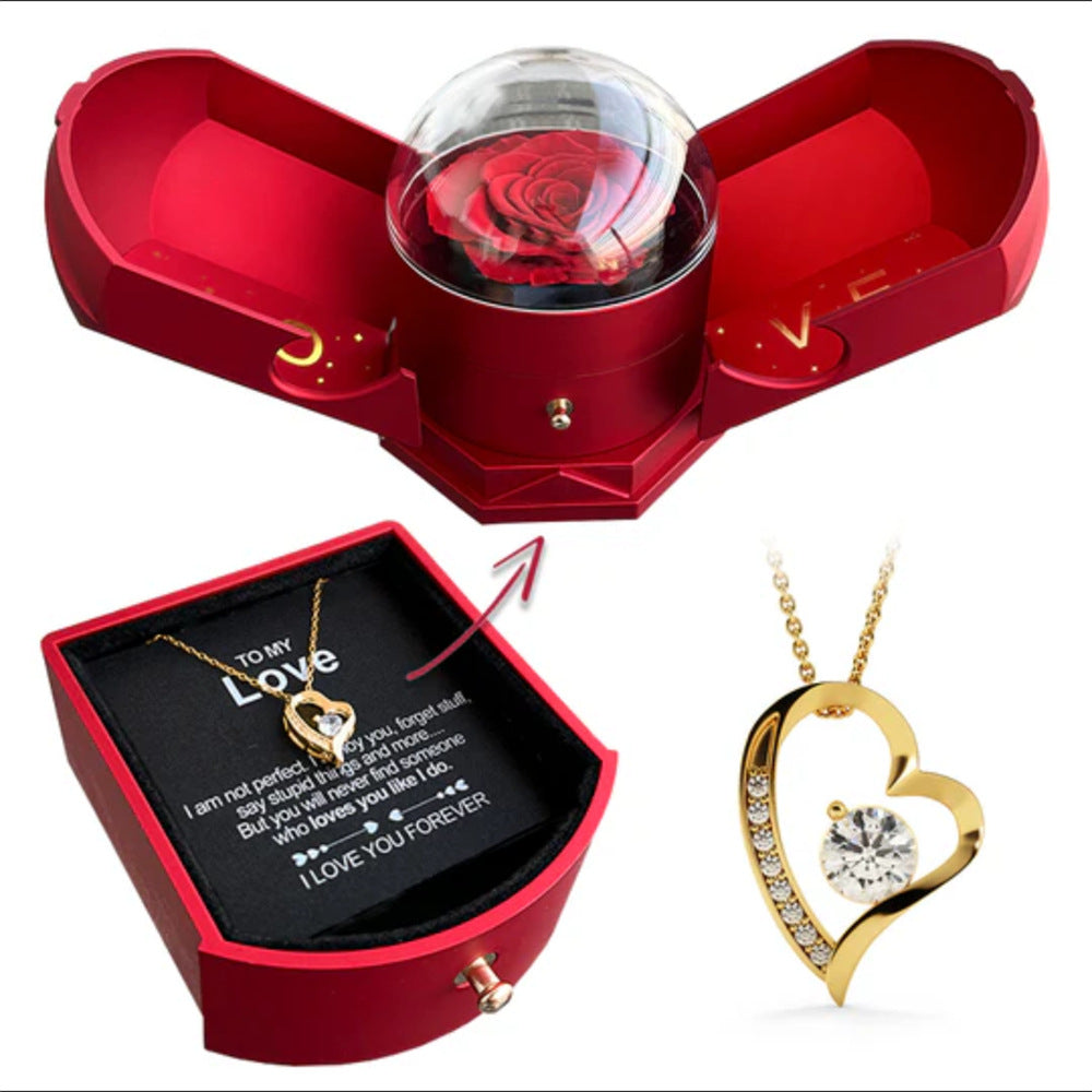 Double open rose gift box drawer style rose jewelry box angel wings Chinese Valentine's Day necklace gift box by eprolo