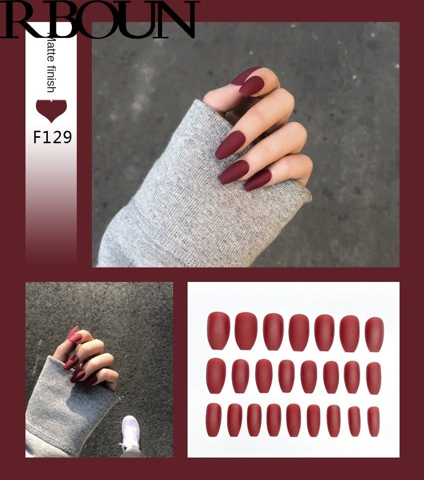 Nail Art Fake Nails Stiletto Tips Clear Press on Long False with Glue Coffin Stick Display Full Cover Artificial Designs Matte by eprolo