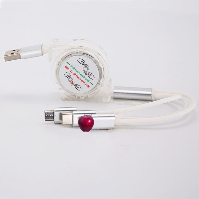 Crystal one to three telescopic data cable, fast charging, mobile phone advertising, exhibition, promotional gifts, 3-in-1 charging cable in stock