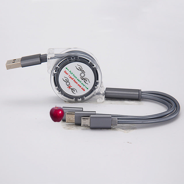 Crystal one to three telescopic data cable, fast charging, mobile phone advertising, exhibition, promotional gifts, 3-in-1 charging cable in stock