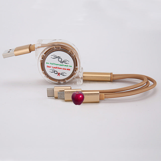 Crystal one to three telescopic data cable, fast charging, mobile phone advertising, exhibition, promotional gifts, 3-in-1 charging cable in stock
