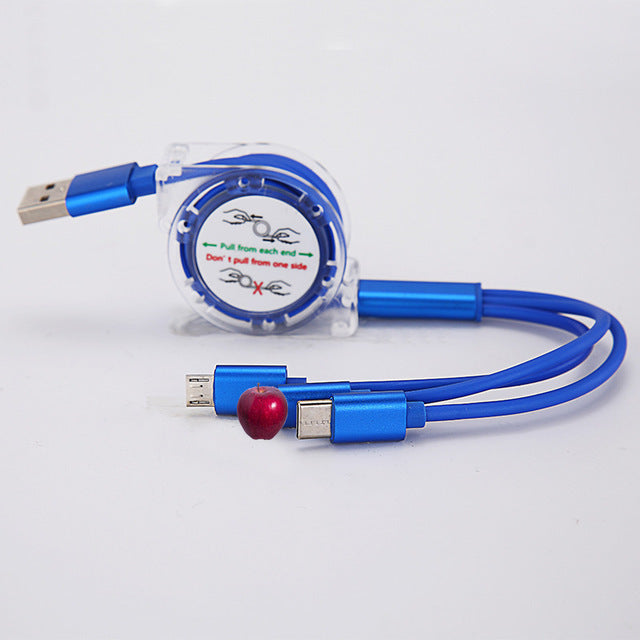 Crystal one to three telescopic data cable, fast charging, mobile phone advertising, exhibition, promotional gifts, 3-in-1 charging cable in stock