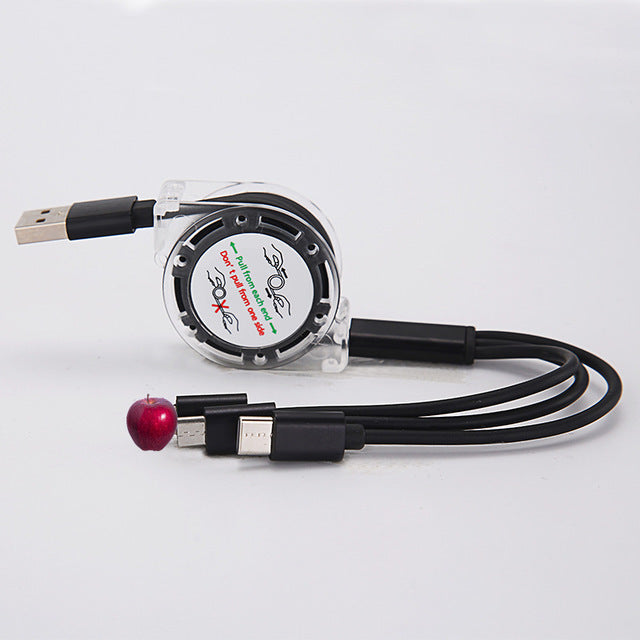 Crystal one to three telescopic data cable, fast charging, mobile phone advertising, exhibition, promotional gifts, 3-in-1 charging cable in stock