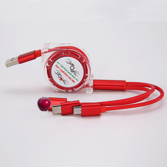 Crystal one to three telescopic data cable, fast charging, mobile phone advertising, exhibition, promotional gifts, 3-in-1 charging cable in stock