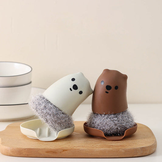 The New Kitchen Bear Pot Brush Acrylic Wire Decontamination Cleaning Ball Does Not Hurt Hand Washing Pot Washing Dishes Cartoon Cleaning Brush by eprolo