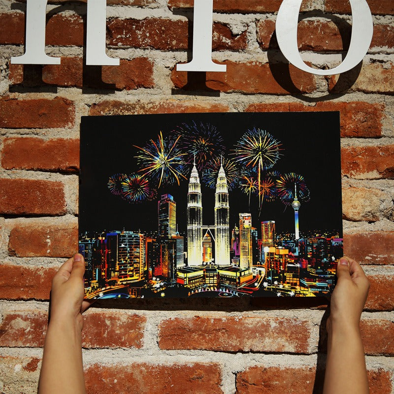Colorful Night Scene Scratch Painting World City Night Scene Scratch Painting Creative Handmade Painting by eprolo