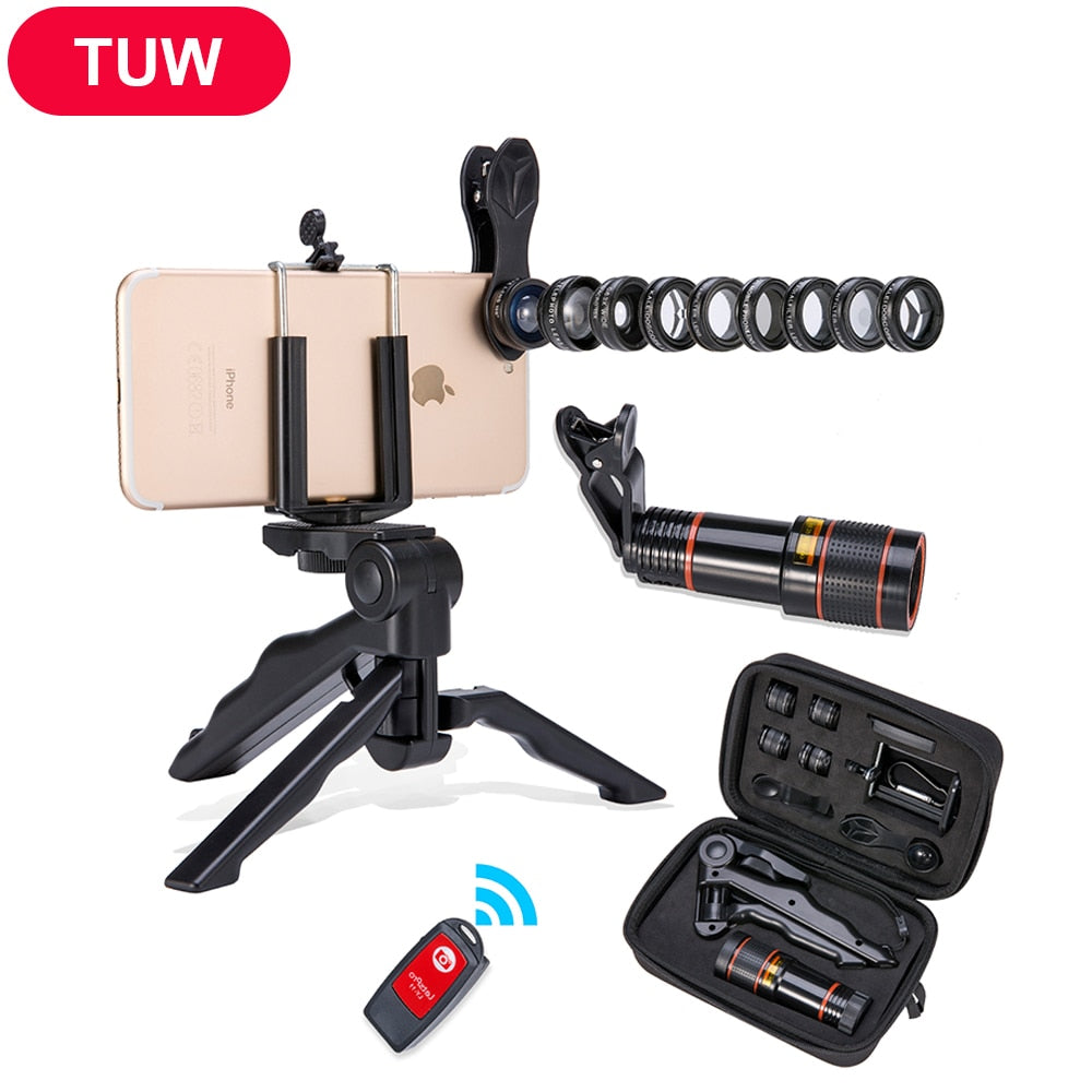 Akinger 4in1 5in1 7in1 10in1 13in1 Phone camera Lens Kit Fisheye Wide Angle macro telescope for iphone xiaomi android phone by eprolo