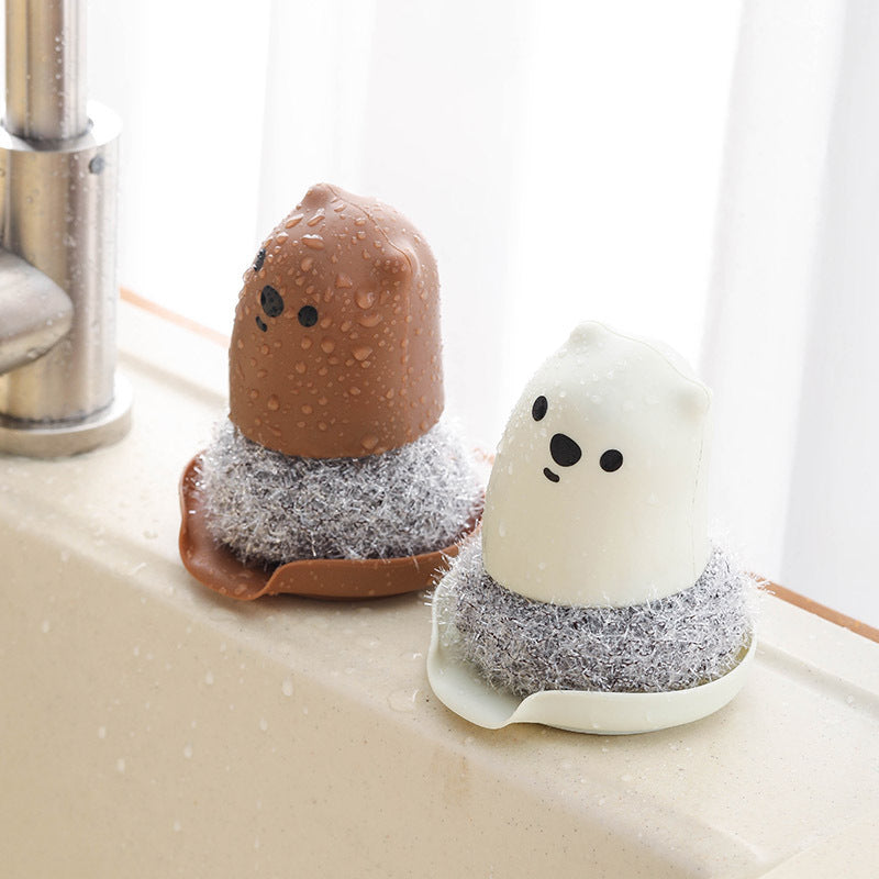 The New Kitchen Bear Pot Brush Acrylic Wire Decontamination Cleaning Ball Does Not Hurt Hand Washing Pot Washing Dishes Cartoon Cleaning Brush by eprolo