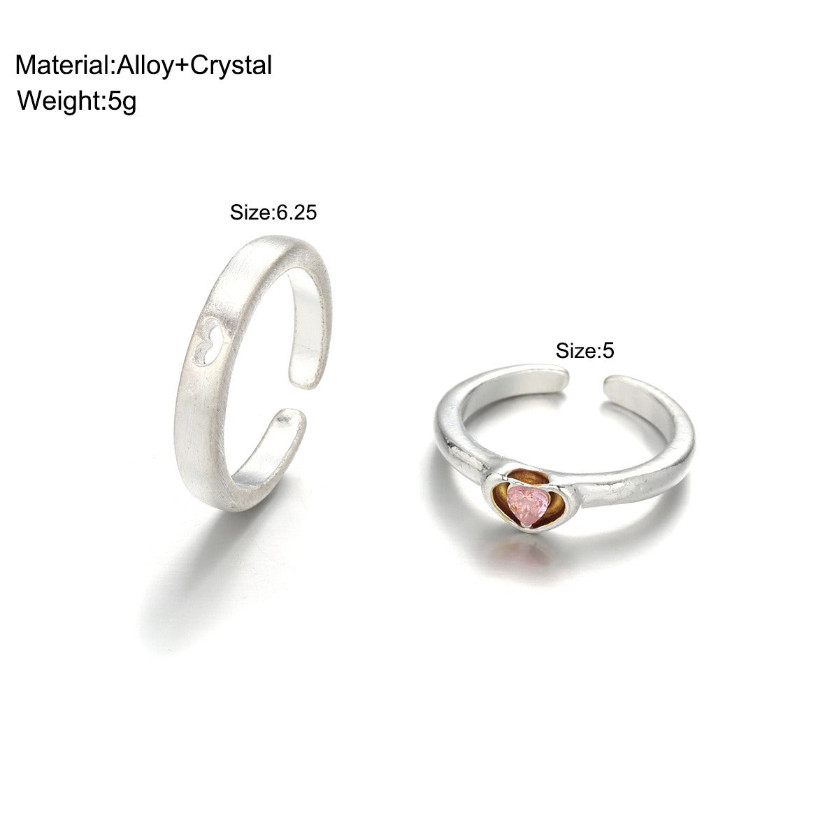 New Style Individualized Cool Style Pink Diamond Hollow Heart Opening Adjustable Couple Friend Plain Ring Set by eprolo