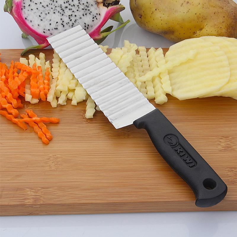 Potato French Fry Cutter Stainless Steel Kitchen Accessories Serrated Blade Easy Slicing Banana Fruits Potato Wave Knife Chopper by eprolo