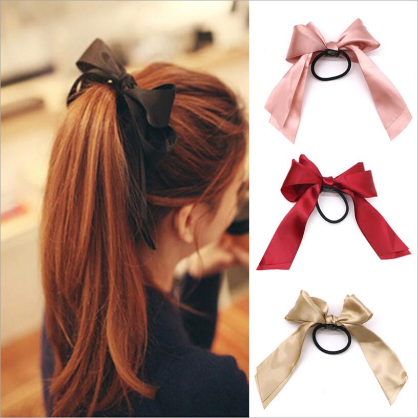 1pcs Women Rubber Bands Tiara Satin Ribbon Bow Hair Band Rope Scrunchie Ponytail Holder Gum for Hair Accessories Elastic by eprolo