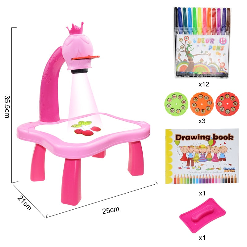 Children Led Projector Art Drawing Table Toys Kids Painting Board Desk Arts Crafts Educational Learning Paint Tools Toy for Girl by eprolo