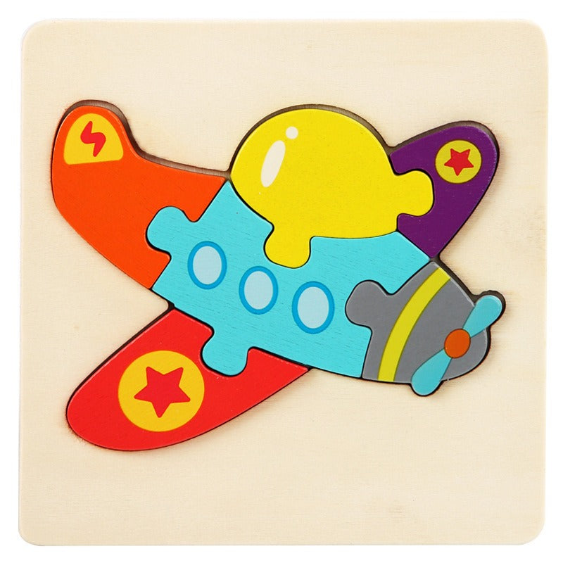 Wooden Small Puzzle Young Children Early Education Puzzle Card Buckle Three-Dimensional Animal Cartoon Shape Matching Puzzle Board Toys by eprolo