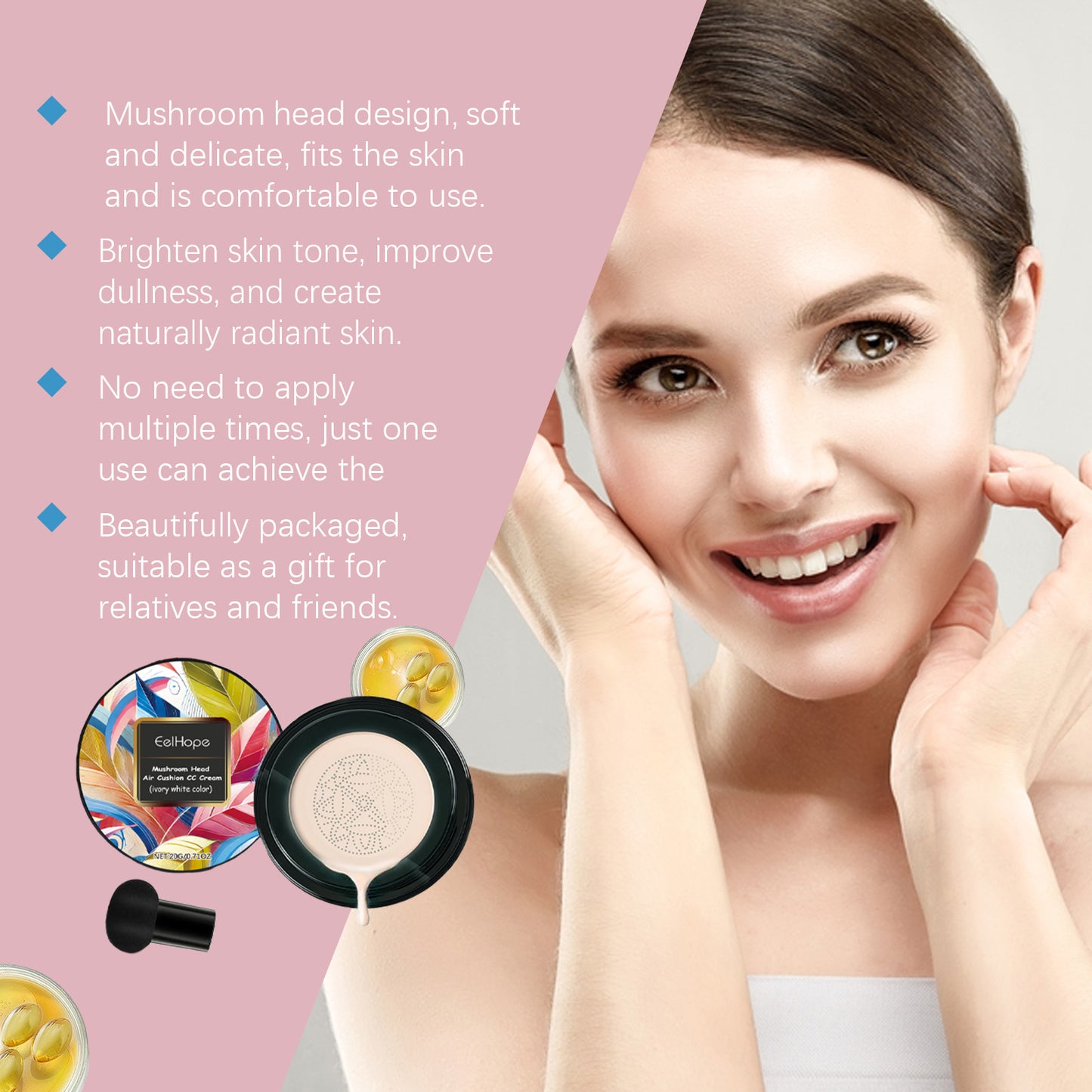 Mushroom Head Air Cushion Small Mushroom Air Cushion Easy To Apply Makeup Without Clogging Pores Moisturizing Natural Concealer by eprolo