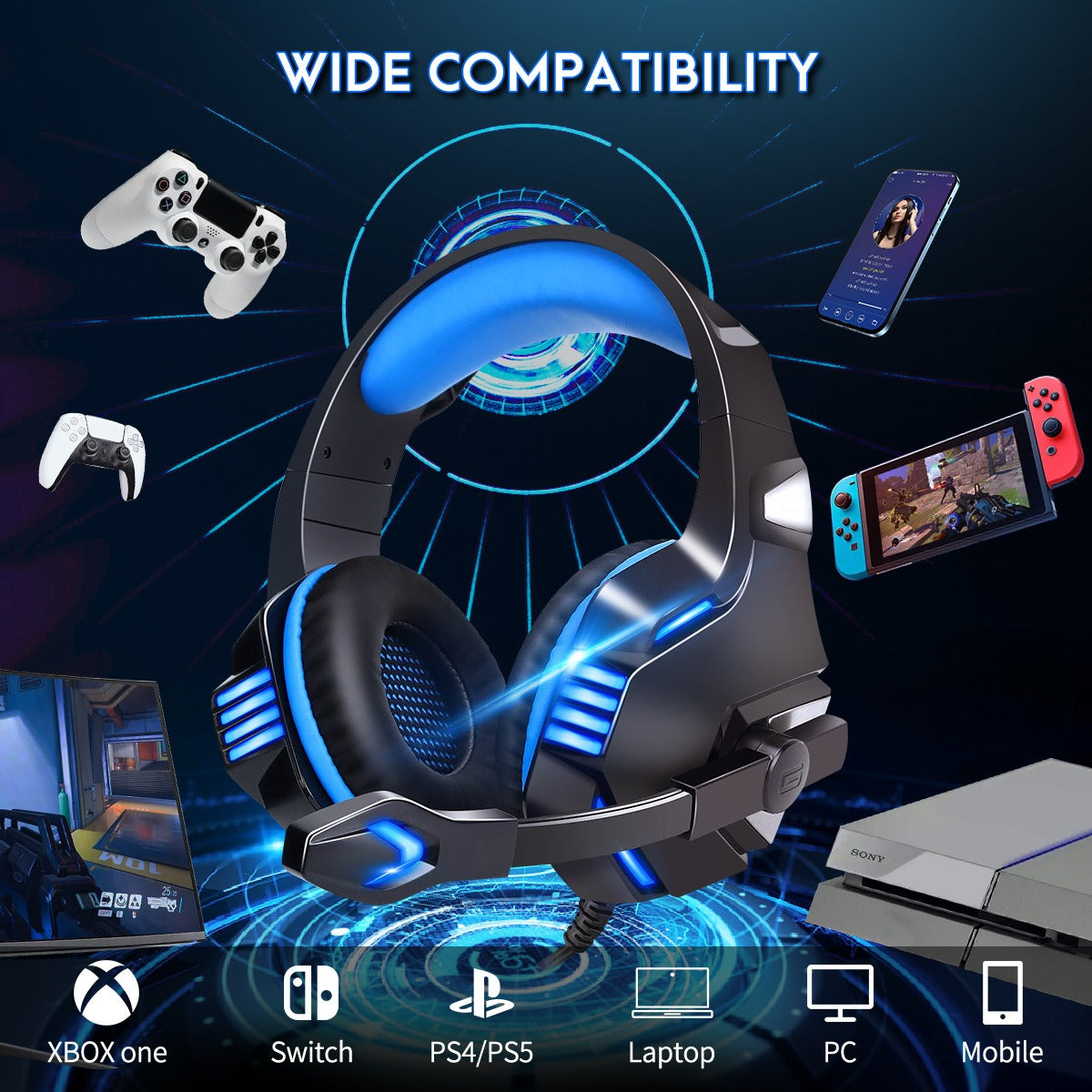 Head mounted gaming headphones RGB headphones wired headphones mobile phones computers subwoofers by eprolo