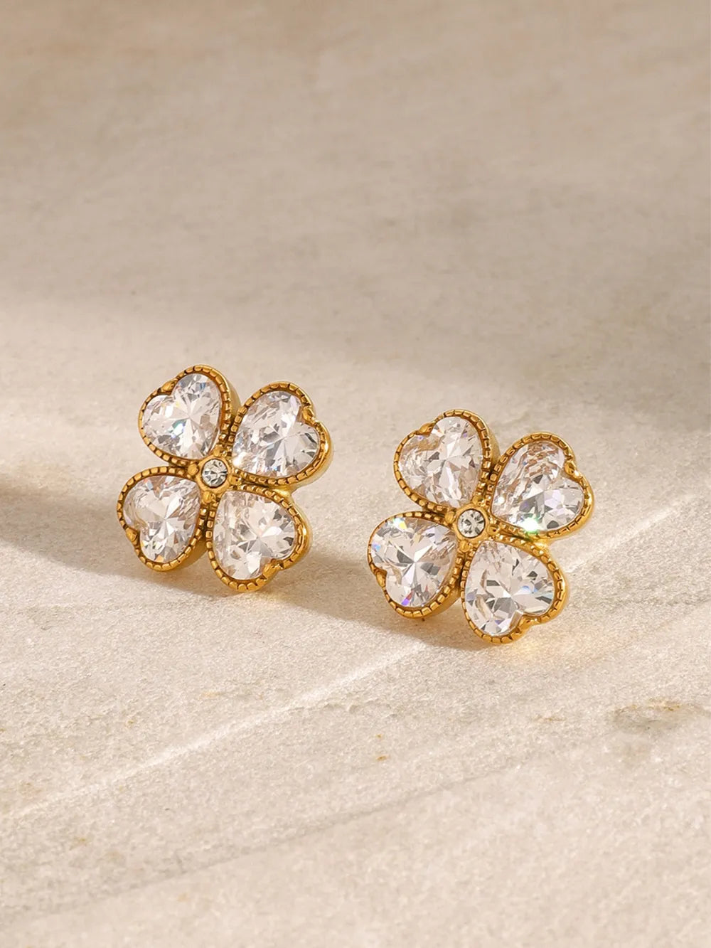 Stainless Steel Zircon Lucky Clover Earrings by eprolo