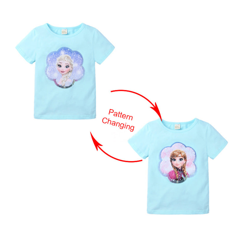 Kids Girls T shirts Summer Elsa Sequins For Spiderman T shirt Face Change Boys T Shirts New Children Tops Shirt Clothes 2-8Yrs by eprolo