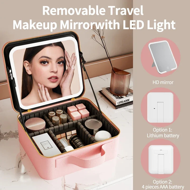Light Up Box Vanity Organizer Portable Makeup Bag Mirror With Led Light by eprolo