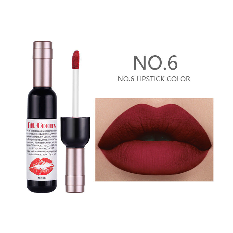 Fit Colors Red Wine Bottle Non-Stick Cup Matte Lip Gloss Matte Velvet Is Not Easy To Fade Lip Gloss Liquid Lipstick by eprolo