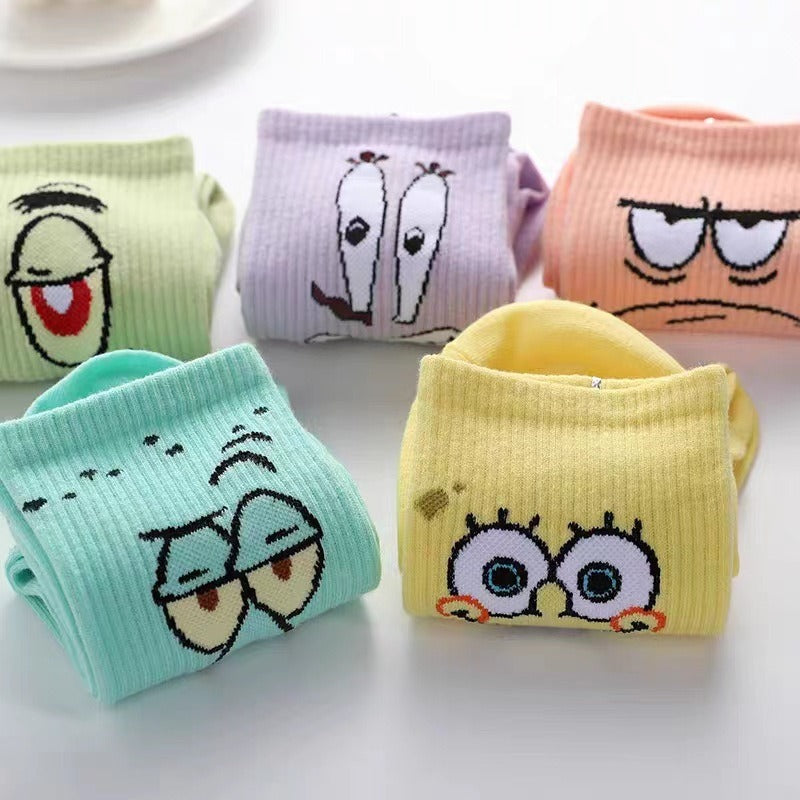 Colored cartoon long tube socks for autumn and winter SpongeBob SquarePants funny mid tube socks by eprolo