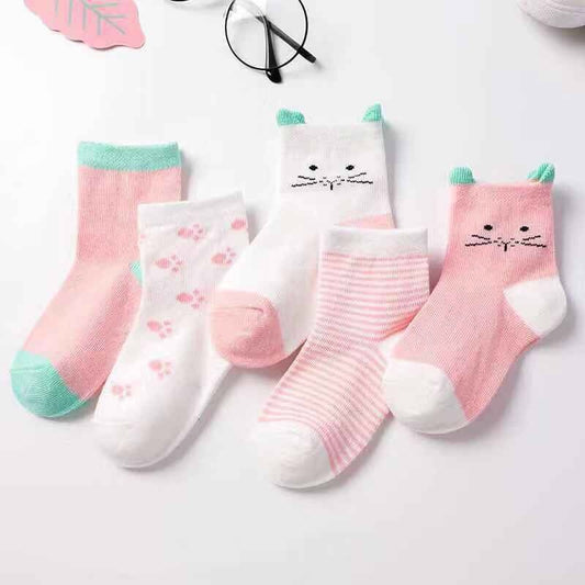 5 Pairs/lot Spring Autumn Cartoon Cat Animal Soft Cotton Knit Baby Socks Kids Boy Newborn Baby Girl Boys Socks For 0-6Yrs by eprolo
